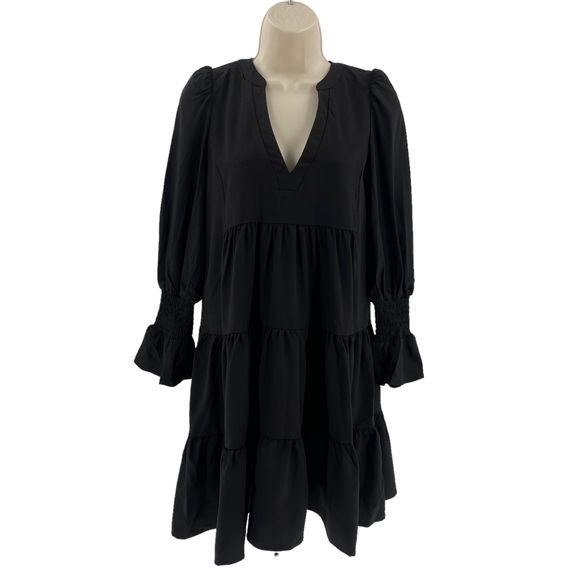 Pomander Place | Black Crepe Kenzo Relaxed Fit Long Sleeve Mini Dress Size S - Picture 7 of 12